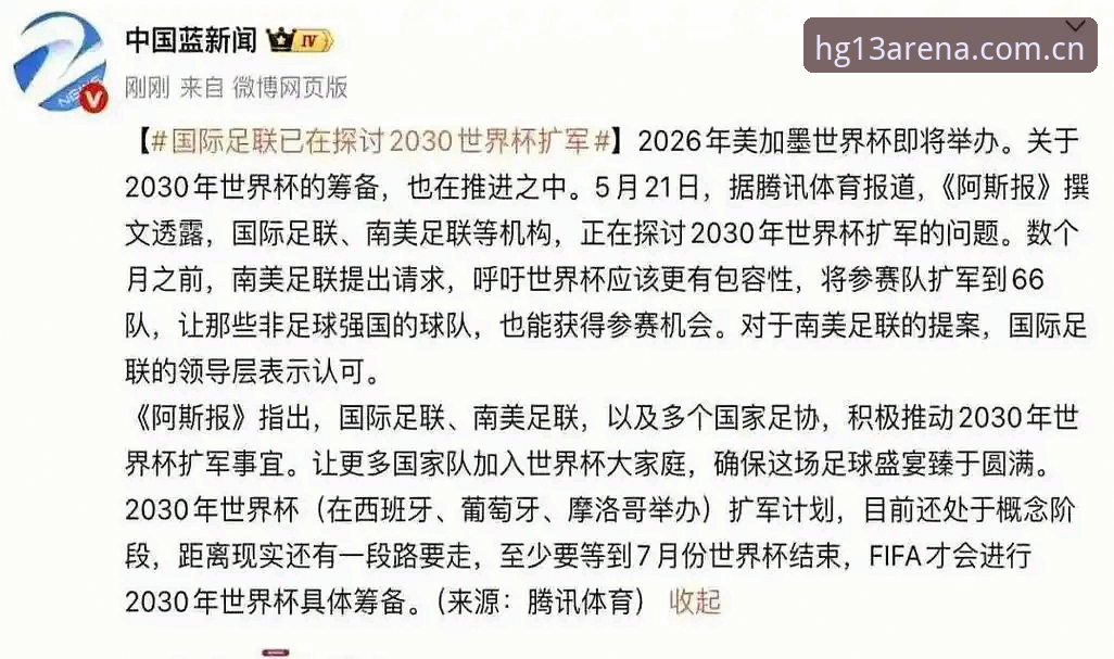 HG13体育APP 2030年世界杯扩军至66队?中国男足的机会真的要来了吗?